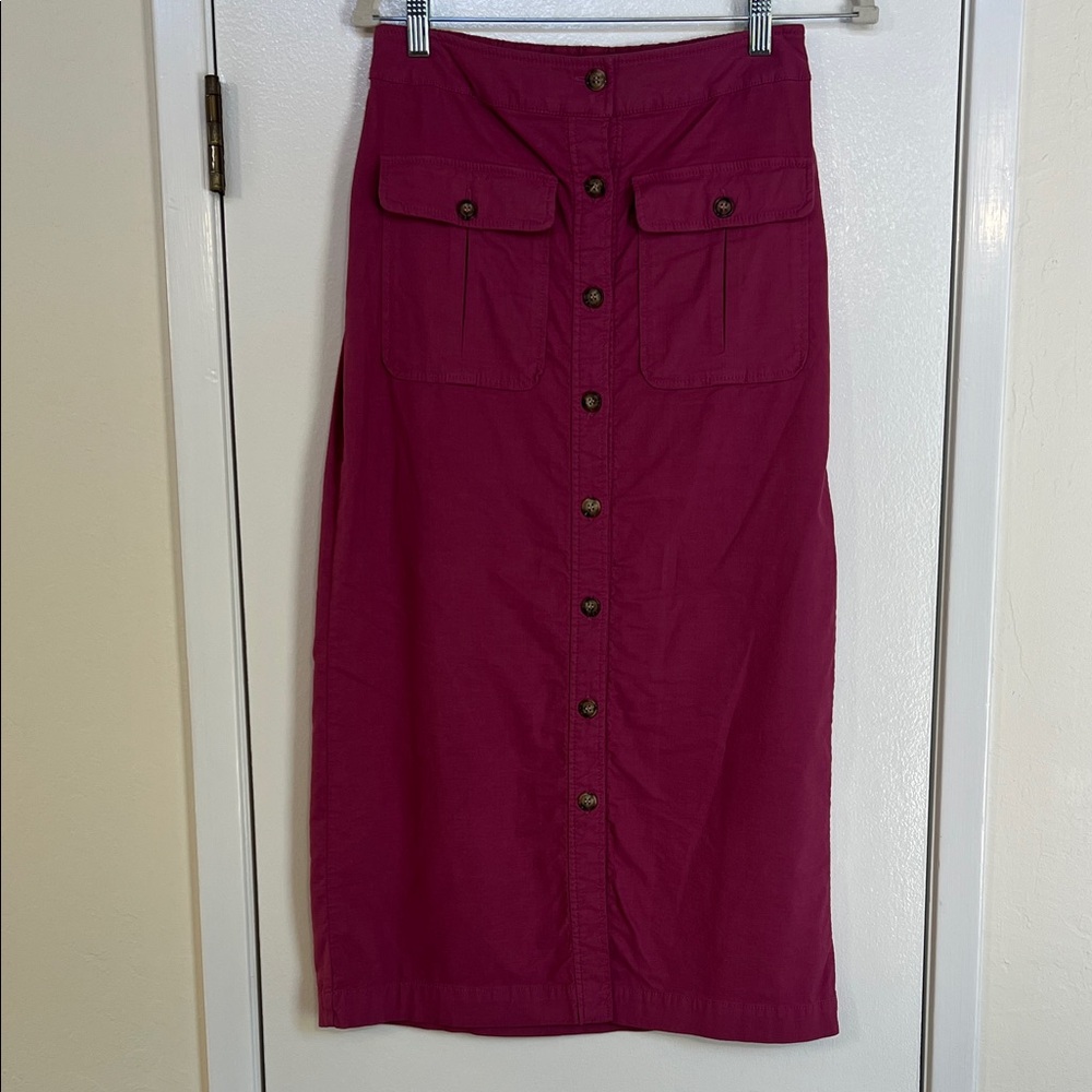 Elegant Fuchsia Button-Down Midi Skirt
